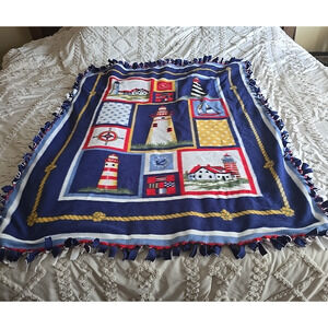 Handmade Lighthouse Sailboat‎ Nautical Fleece Fringe Home Decor Afghan Throw